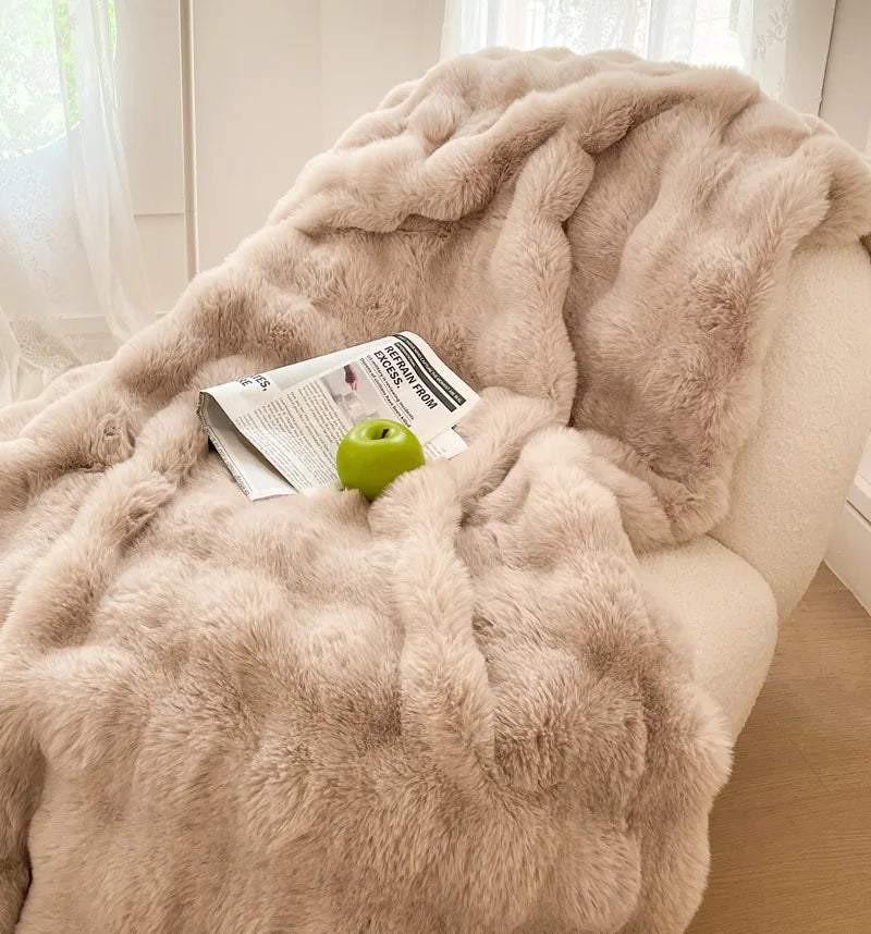 Luxury Ultra Soft Cozy Thickened Rabbit Fur Plush Blanket