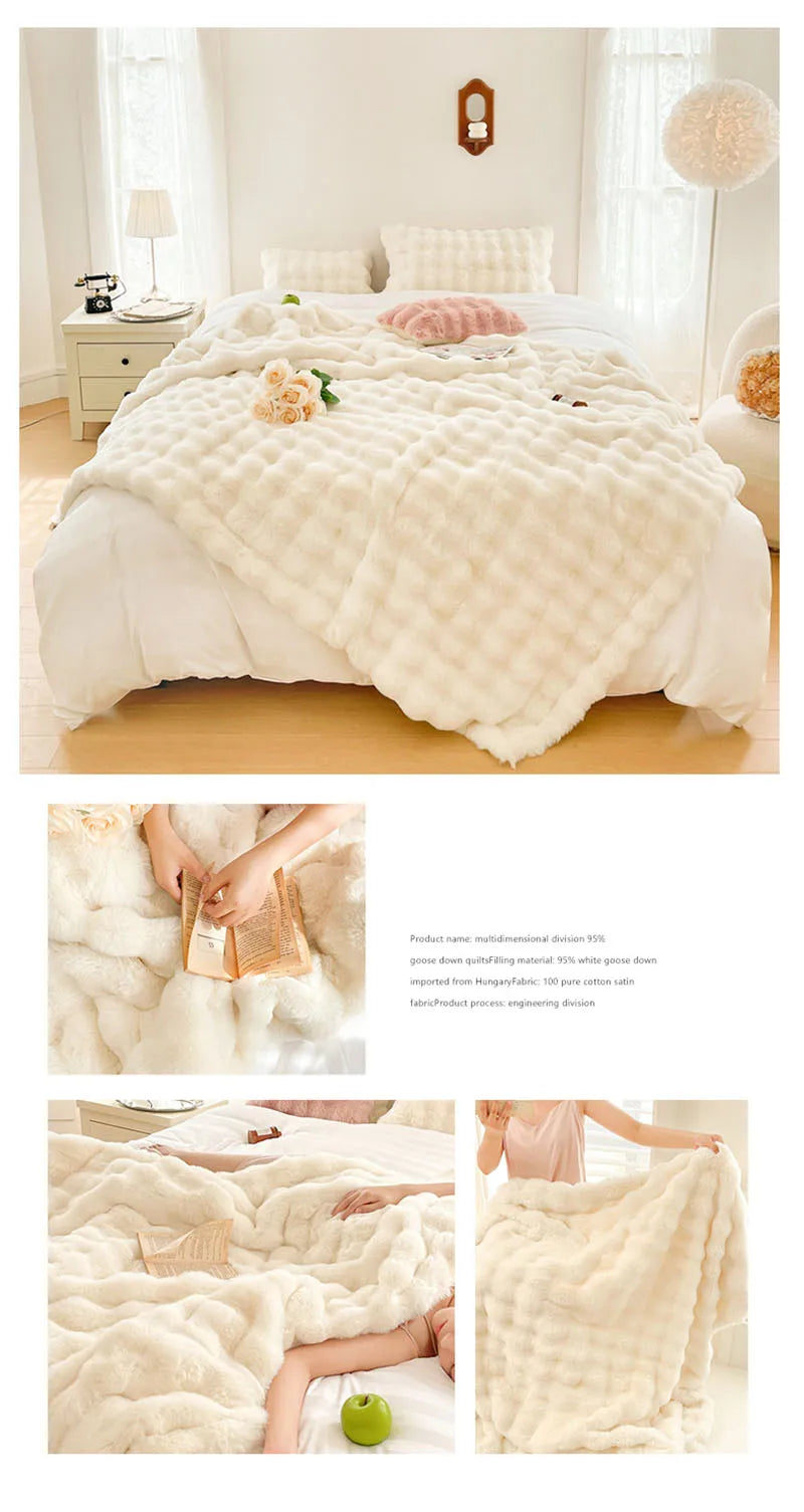 Luxury Ultra Soft Cozy Thickened Rabbit Fur Plush Blanket