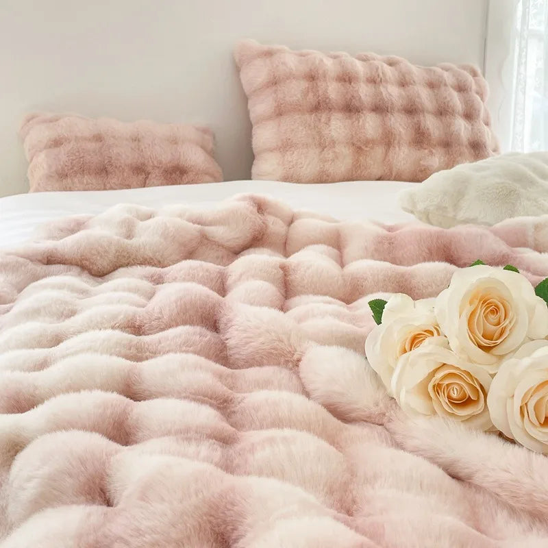 Luxury Ultra Soft Cozy Thickened Rabbit Fur Plush Blanket