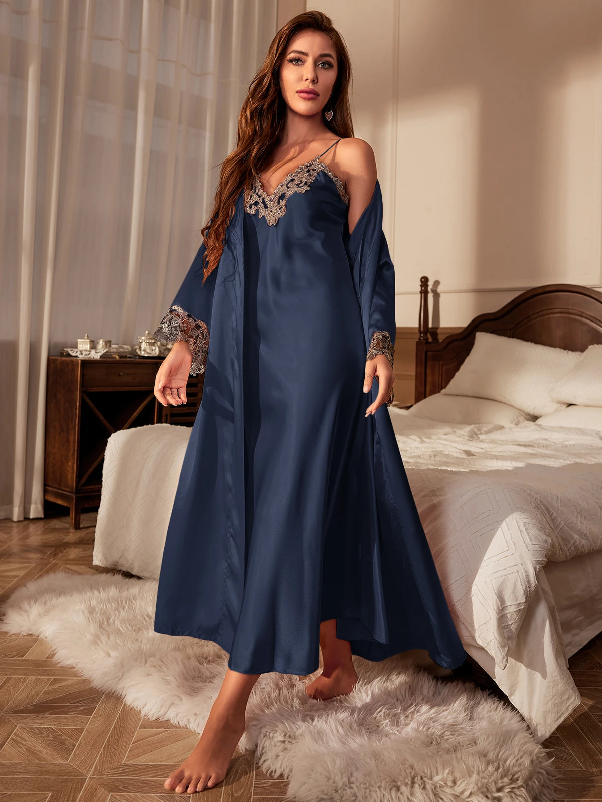 Lush Satin Lace Robe & Gown Set