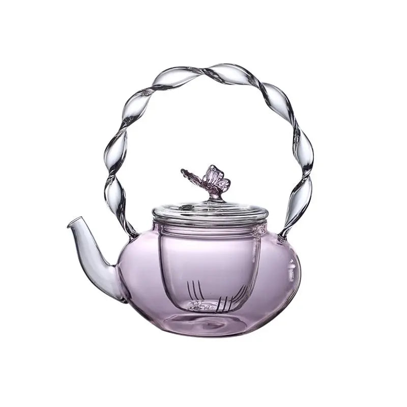 Pink Butterfly Glass Tea Pot 700ml