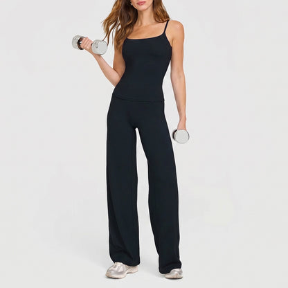 Women's sporty solid-color loose-fitting wide-leg yoga set