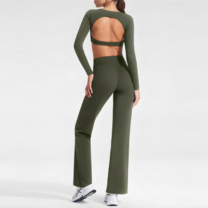 Women's sporty solid-color loose-fitting wide-leg yoga set