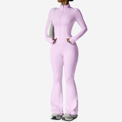 Women's Long Sleeve Yoga Set with Flared Pants