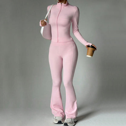 Women's Long Sleeve Yoga Set with Flared Pants