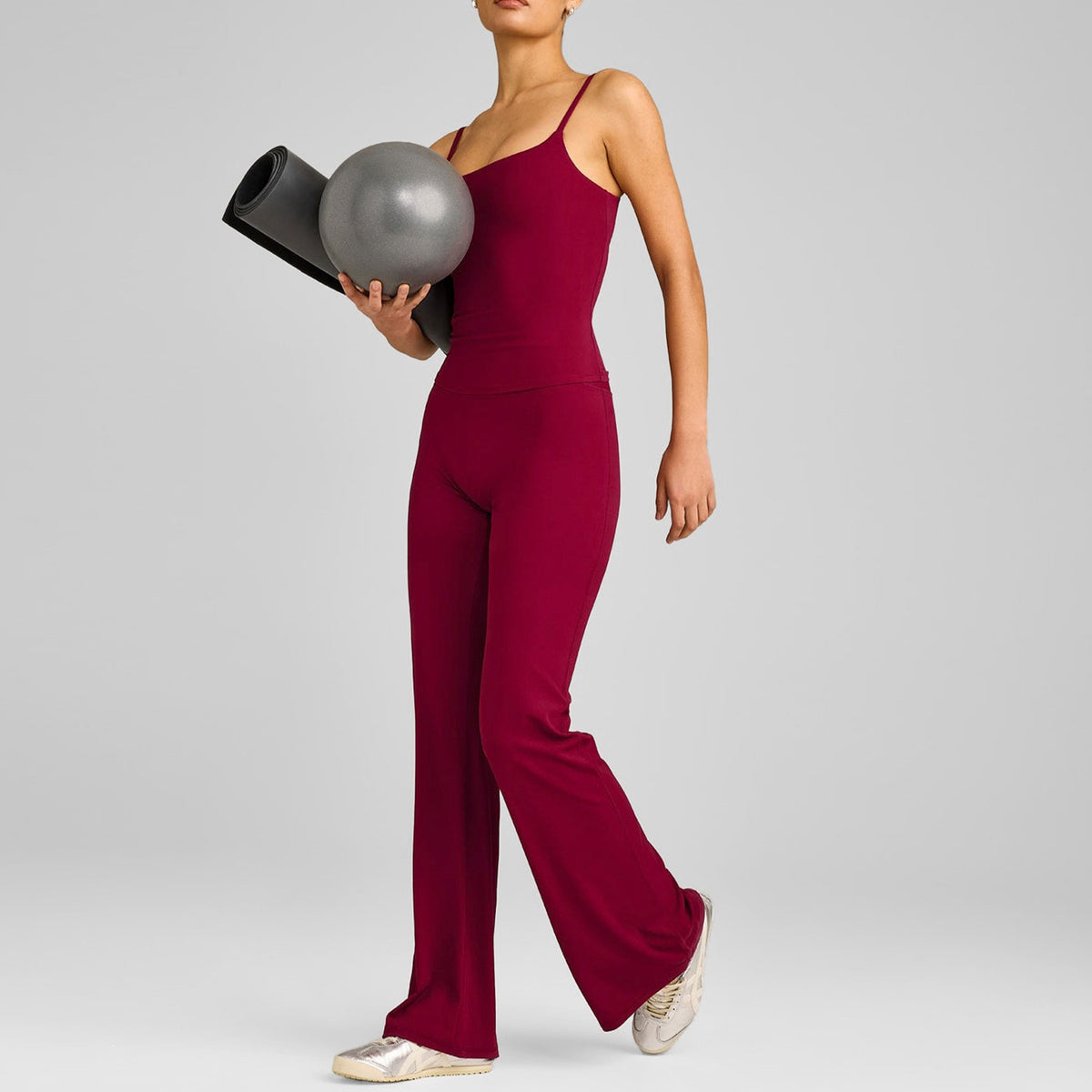 Women's sporty solid-color loose-fitting wide-leg yoga set