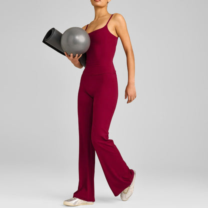 Women's sporty solid-color loose-fitting wide-leg yoga set