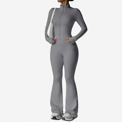 Women's Long Sleeve Yoga Set with Flared Pants