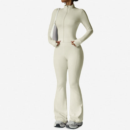 Women's Long Sleeve Yoga Set with Flared Pants