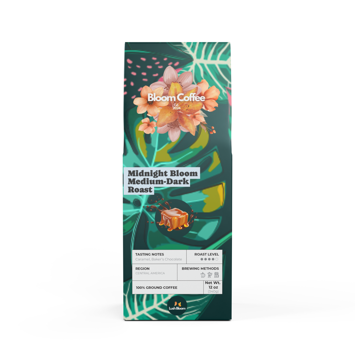 Midnight Bloom Coffee Blend – Medium-Dark Roast, 12oz