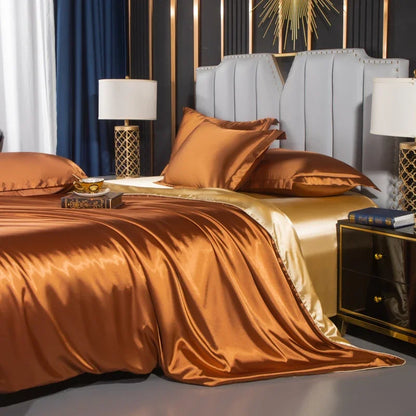 Luxury Silk 4-Piece Bedding Set – Sheet, Duvet Cover & 2 Pillowcases