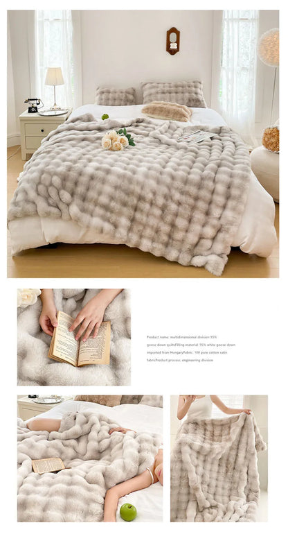 Luxury Ultra Soft Cozy Thickened Rabbit Fur Plush Blanket