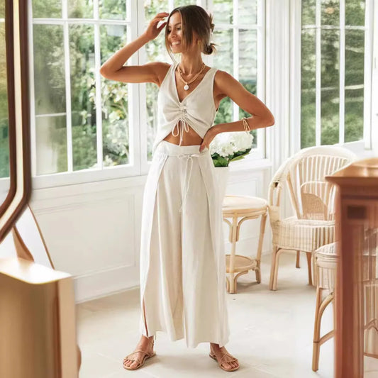 Wide-leg Slit Comfort Loungewear Set