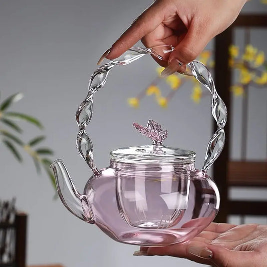 Pink Butterfly Glass Tea Pot 700ml