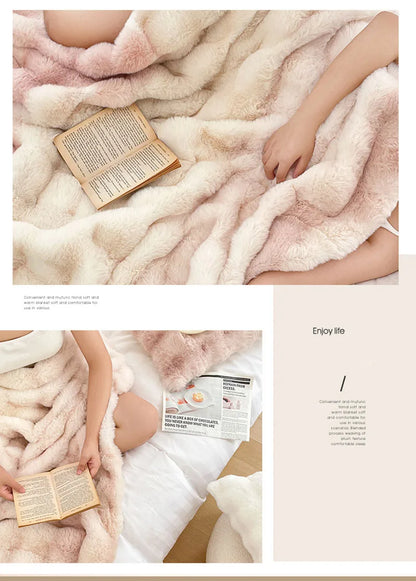 Luxury Ultra Soft Cozy Thickened Rabbit Fur Plush Blanket