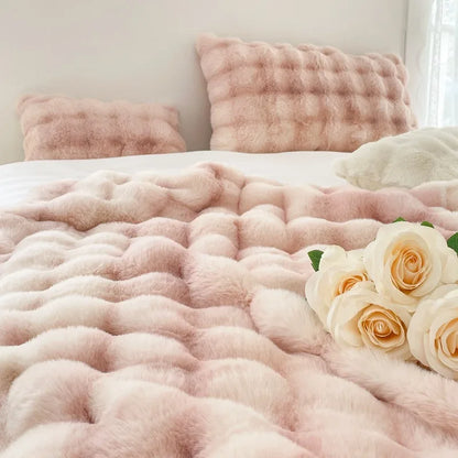 Luxury Ultra Soft Cozy Thickened Rabbit Fur Plush Blanket