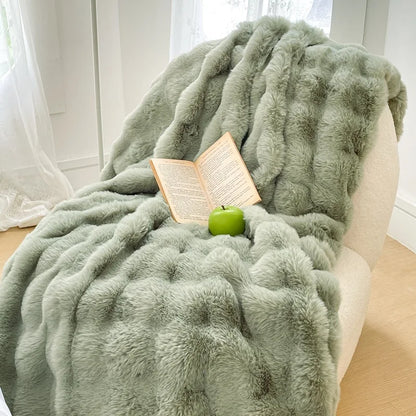 Luxury Ultra Soft Cozy Thickened Rabbit Fur Plush Blanket