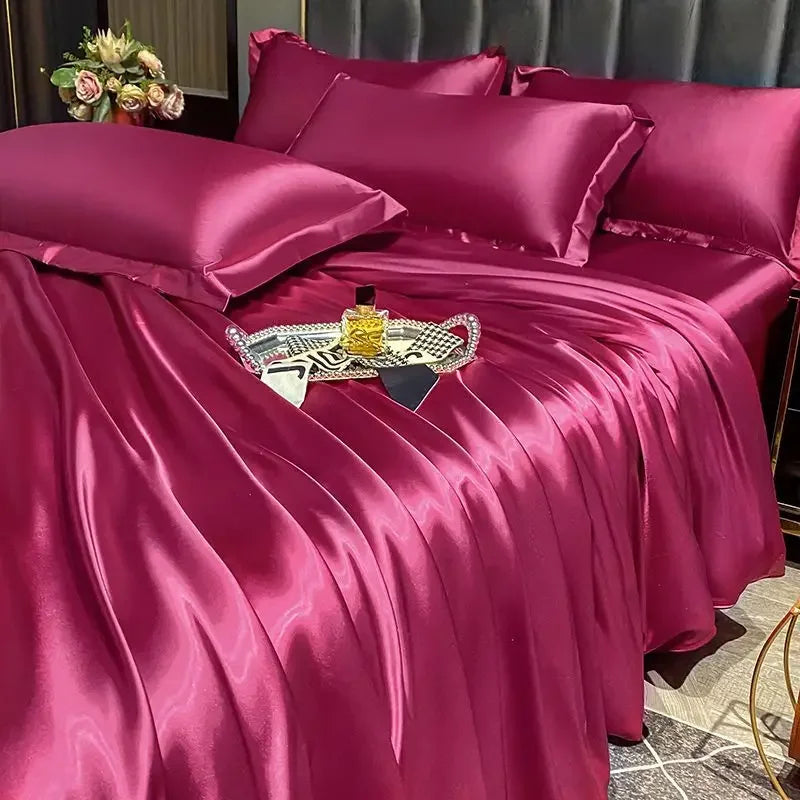 Luxury Silk 4-Piece Bedding Set – Sheet, Duvet Cover & 2 Pillowcases