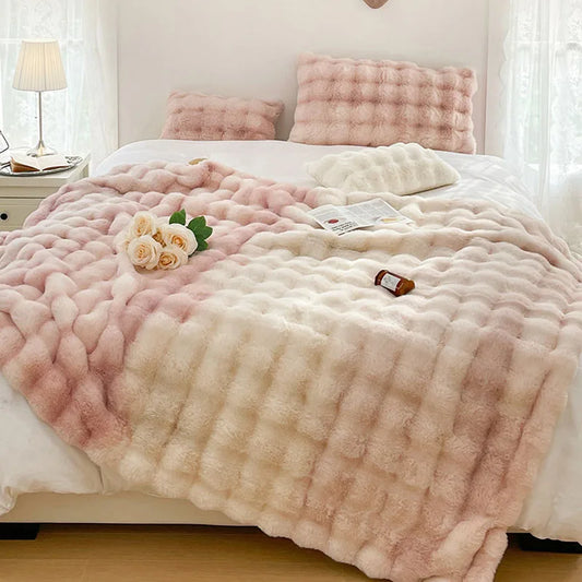 Luxury Ultra Soft Cozy Thickened Rabbit Fur Plush Blanket