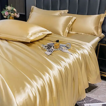 Luxury Silk 4-Piece Bedding Set – Sheet, Duvet Cover & 2 Pillowcases