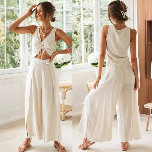 Wide-leg Slit Comfort Loungewear Set