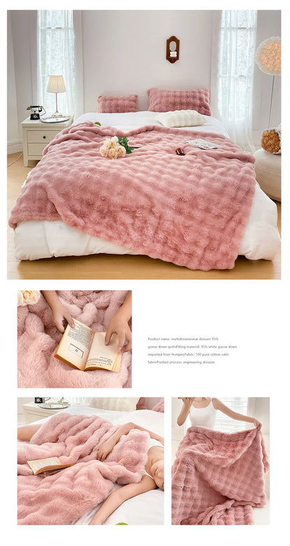 Luxury Ultra Soft Cozy Thickened Rabbit Fur Plush Blanket