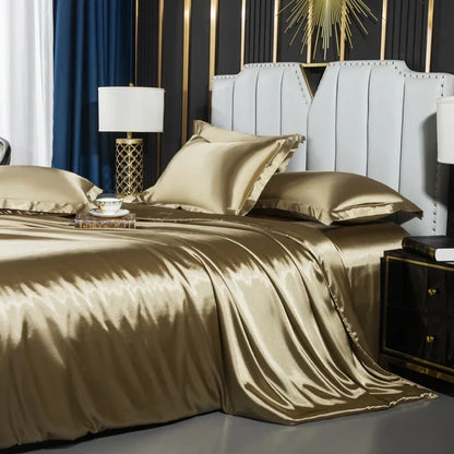 Luxury Silk 4-Piece Bedding Set – Sheet, Duvet Cover & 2 Pillowcases