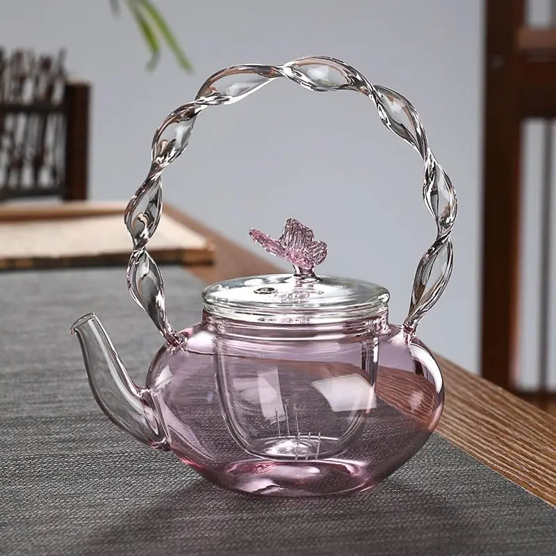 Pink Butterfly Glass Tea Pot 700ml