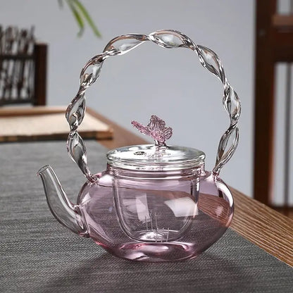 Pink Butterfly Glass Tea Pot 700ml