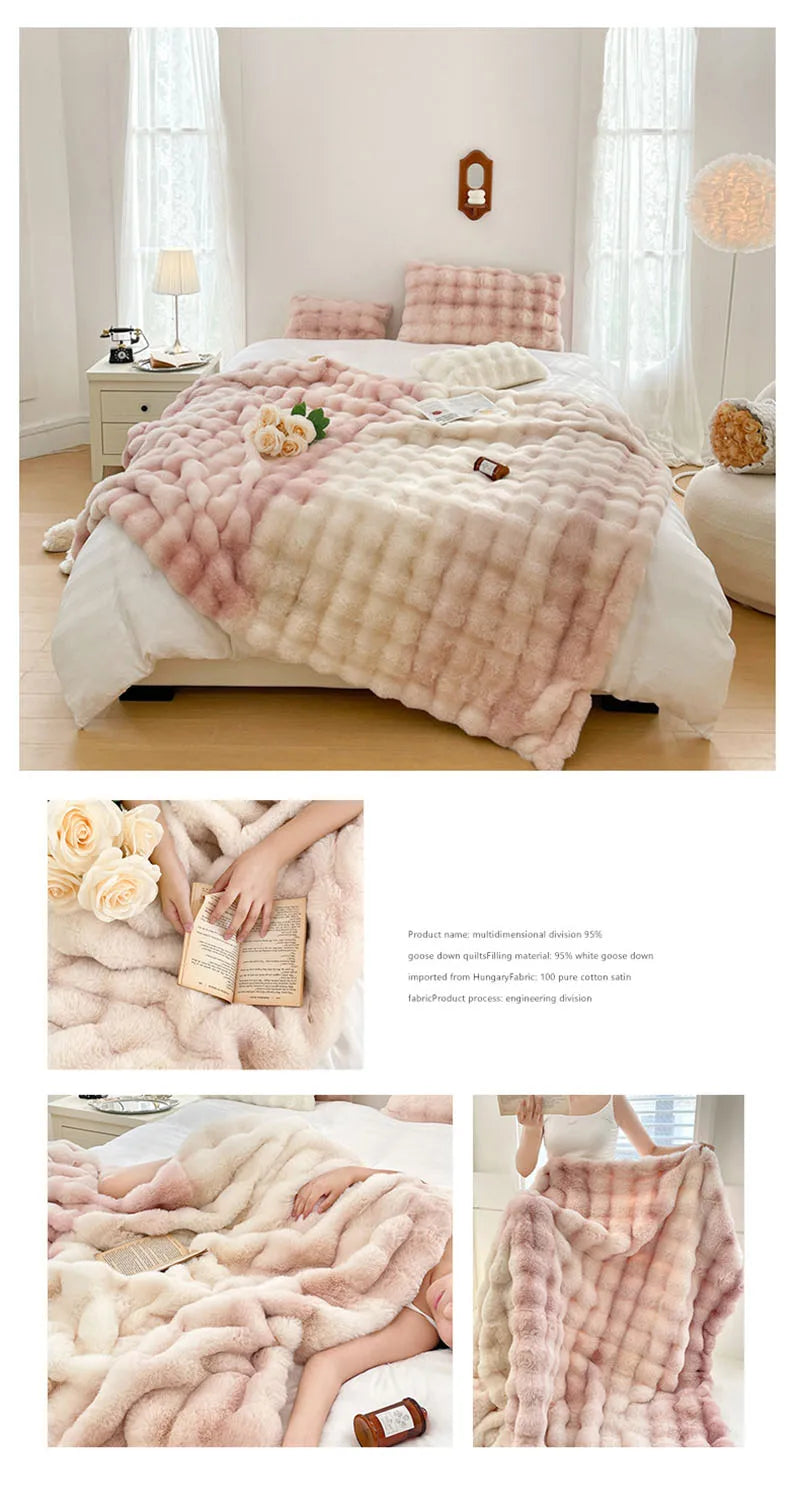 Luxury Ultra Soft Cozy Thickened Rabbit Fur Plush Blanket
