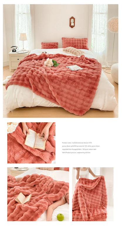 Luxury Ultra Soft Cozy Thickened Rabbit Fur Plush Blanket