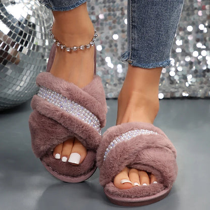 Pearl & Crystal Plush Slippers