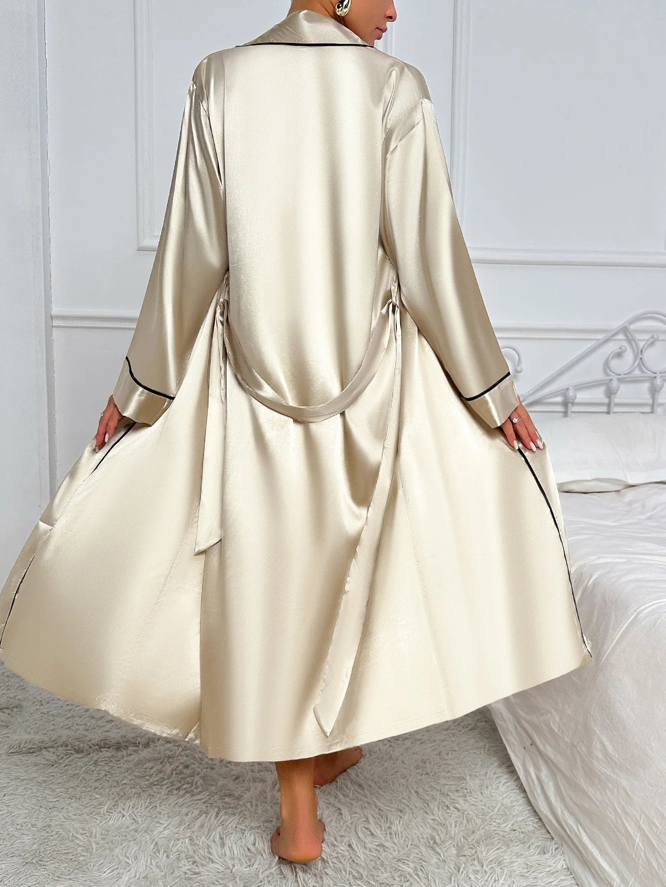 Luxury Silk Pajamas Set – Long Sleeve Robe & Slip Gown