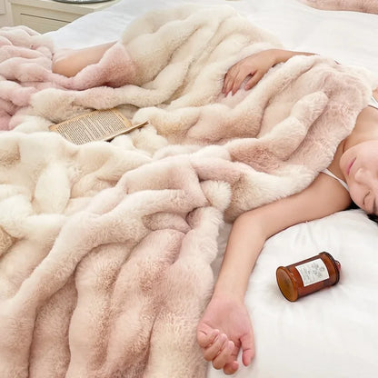 Luxury Ultra Soft Cozy Thickened Rabbit Fur Plush Blanket