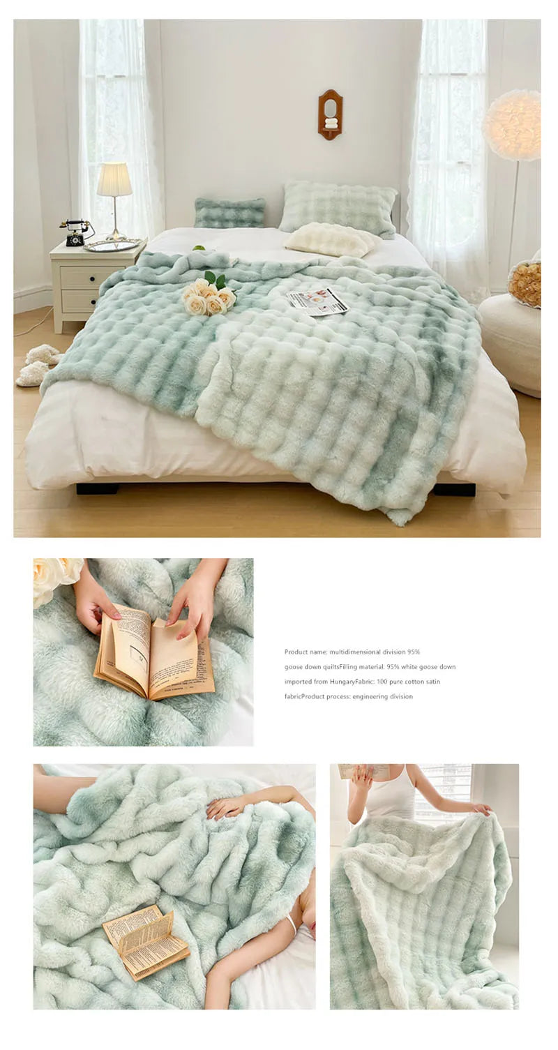 Luxury Ultra Soft Cozy Thickened Rabbit Fur Plush Blanket