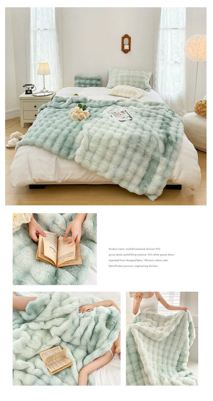 Luxury Ultra Soft Cozy Thickened Rabbit Fur Plush Blanket