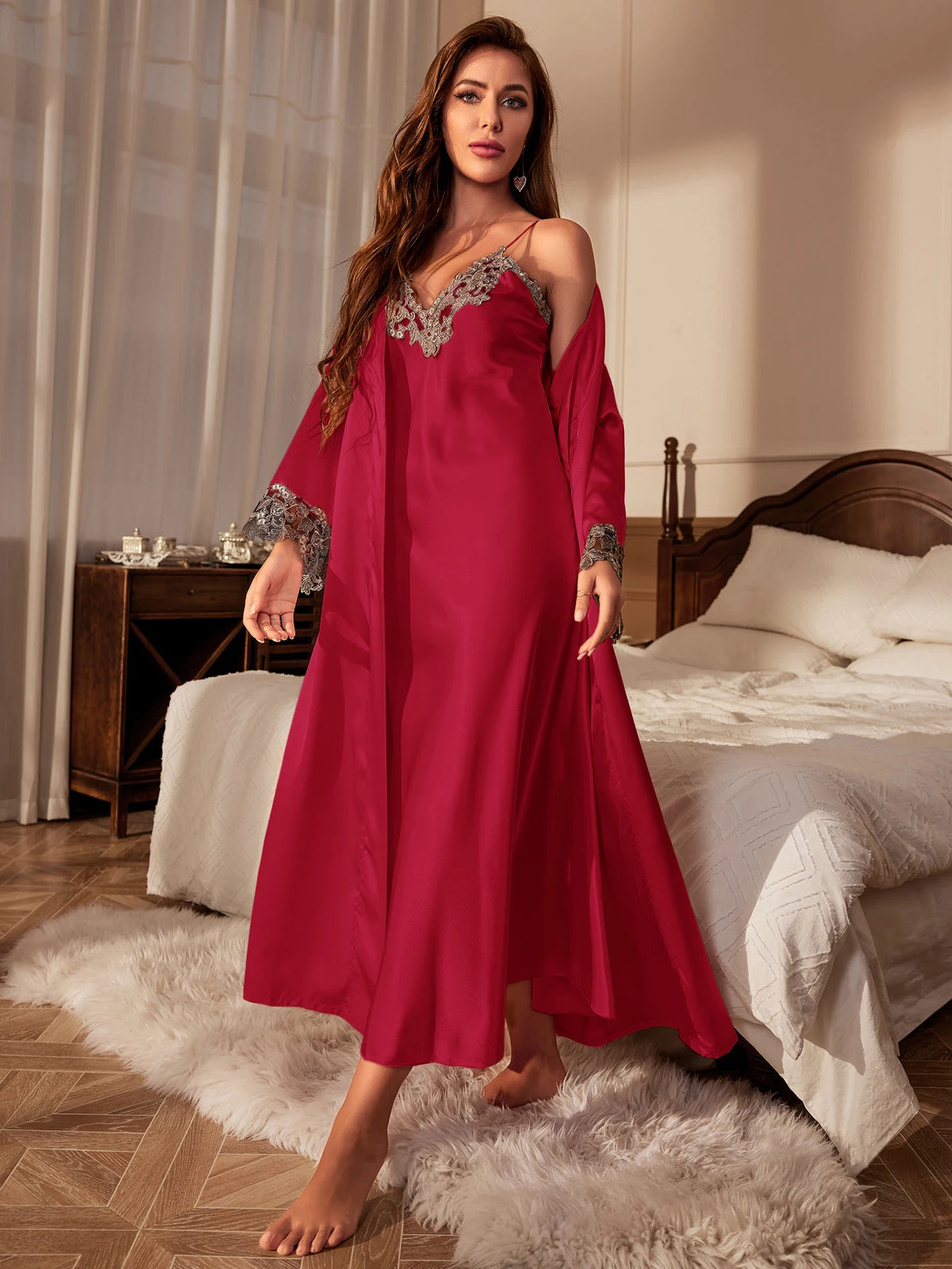 Lush Satin Lace Robe & Gown Set