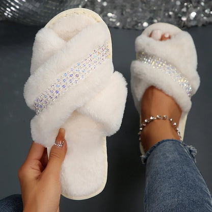 Pearl & Crystal Plush Slippers