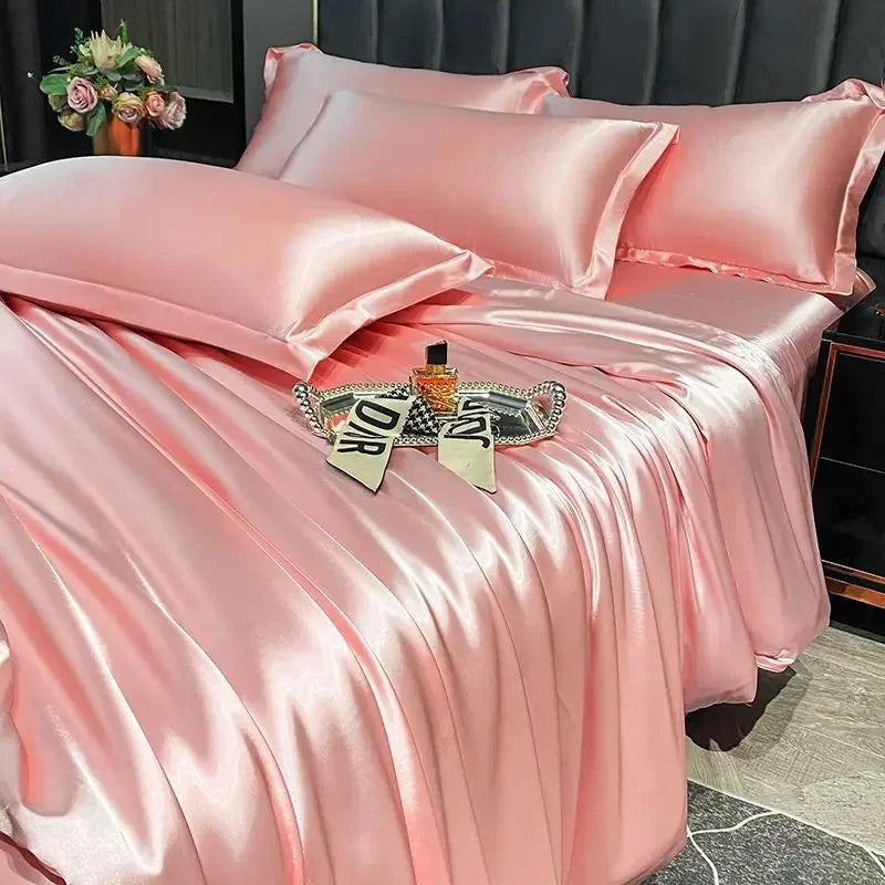 Luxury Silk 4-Piece Bedding Set – Sheet, Duvet Cover & 2 Pillowcases