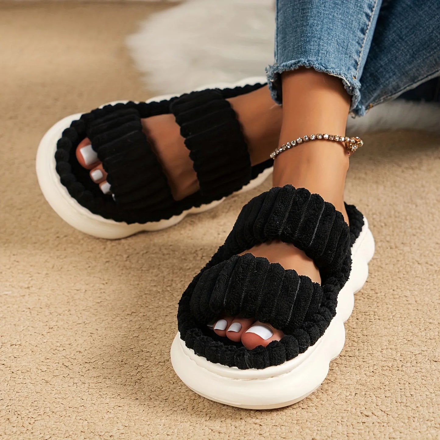 Autumn Slippers Open-Toe Cross Band