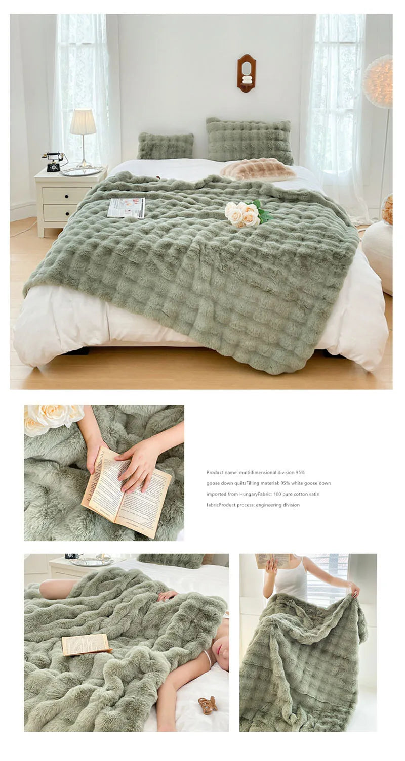Luxury Ultra Soft Cozy Thickened Rabbit Fur Plush Blanket