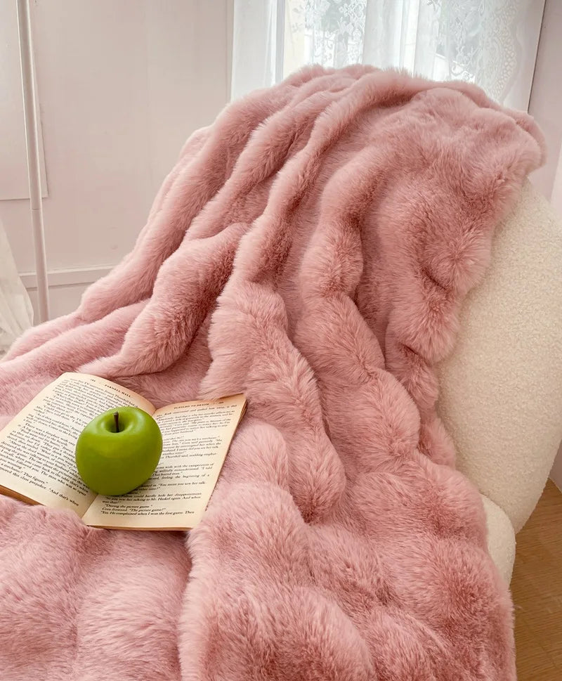 Luxury Ultra Soft Cozy Thickened Rabbit Fur Plush Blanket