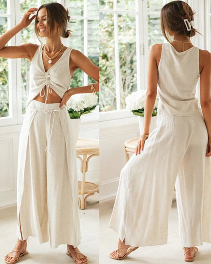 Wide-leg Slit Comfort Loungewear Set