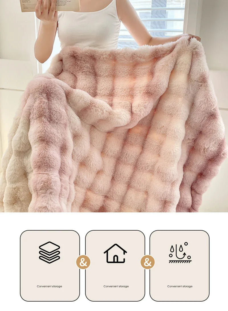 Luxury Ultra Soft Cozy Thickened Rabbit Fur Plush Blanket