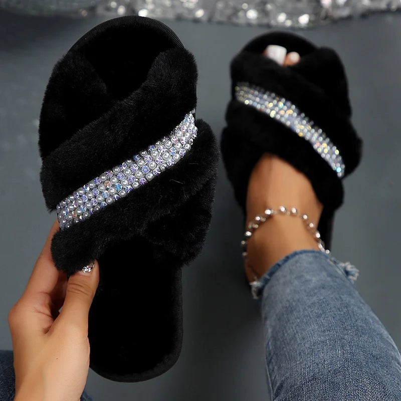 Pearl & Crystal Plush Slippers