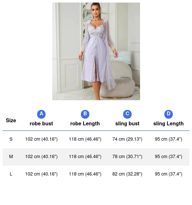 Elegant Mesh Kimono Robe and Gown with Floral Lace