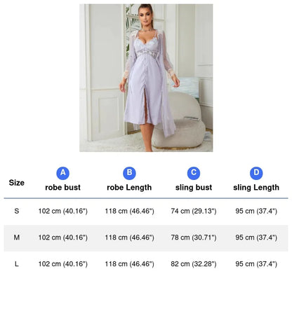 Elegant Mesh Kimono Robe and Gown with Floral Lace