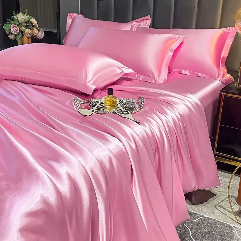 Luxury Silk 4-Piece Bedding Set – Sheet, Duvet Cover & 2 Pillowcases