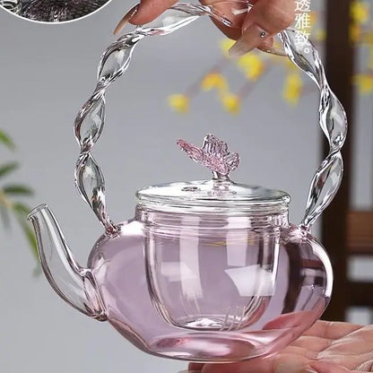 Pink Butterfly Glass Tea Pot 700ml