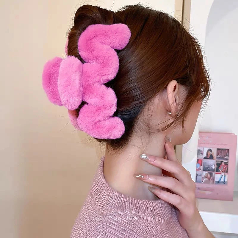 Large Plush Hair Claw Clip